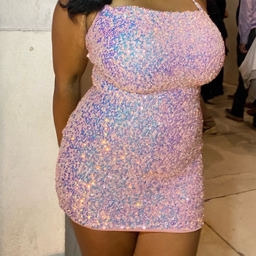 Windsor Pink Sequin Halter Strap Dress, SZ Medium